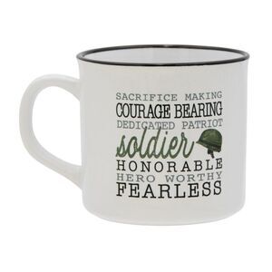 Vintage Style Soldier Helmet Inspirational Coffee Cup in White, 13oz